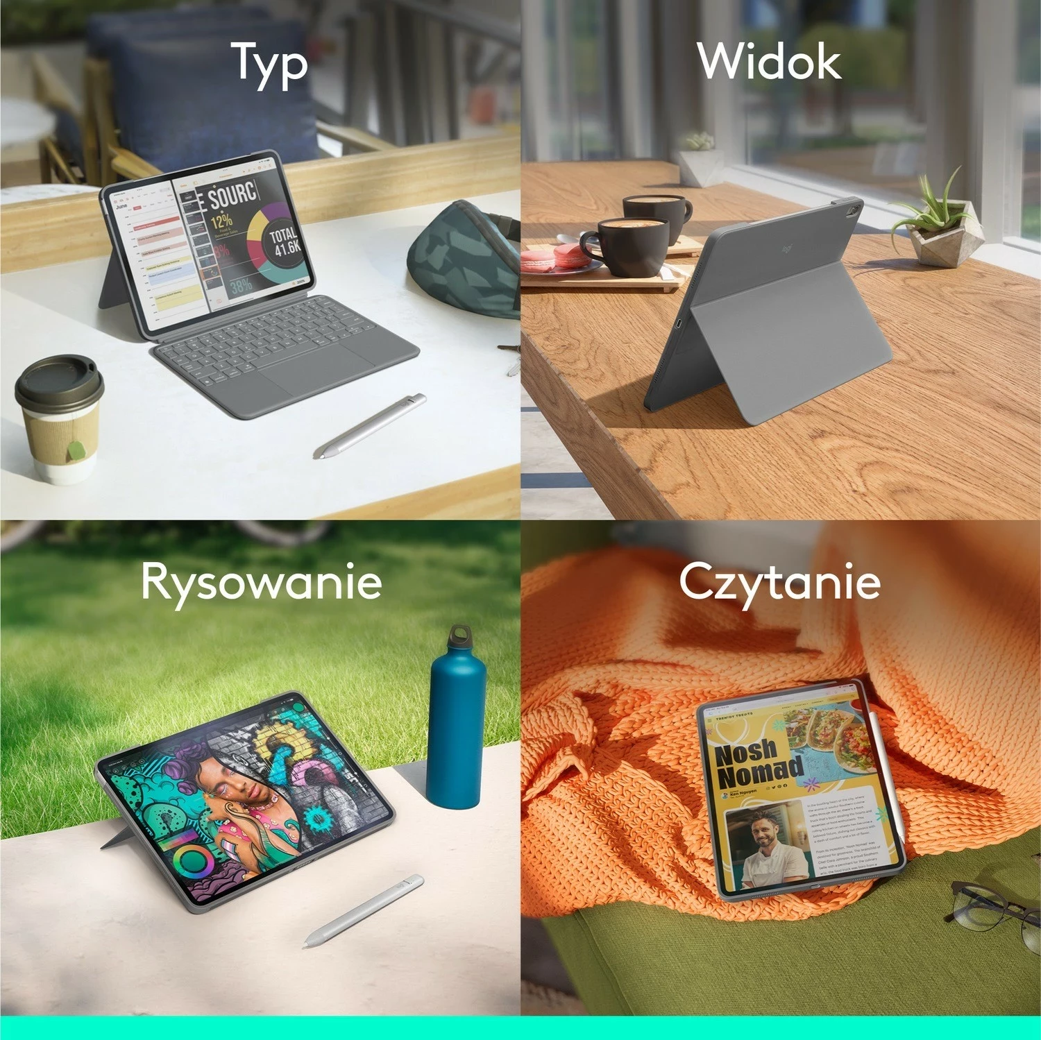 Mbështjellës me tastierë Logitech Combo Touch për iPad Air 11" M2 Oxford Szary US