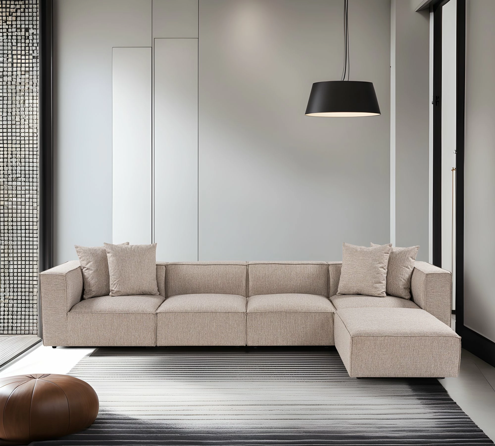 Këndare Sora, ngjyrë bezhë rëre, me pouffe, Atelier del Sofa