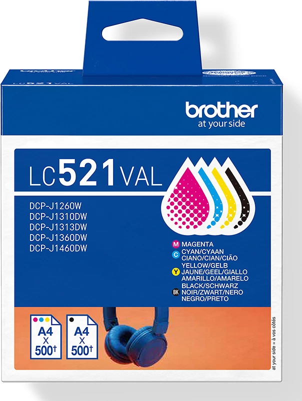fishekë boje, Brother, LC-521VAL, për printerë inkjet DCP-J, BK/C/M/Y, multipack 4-copë
