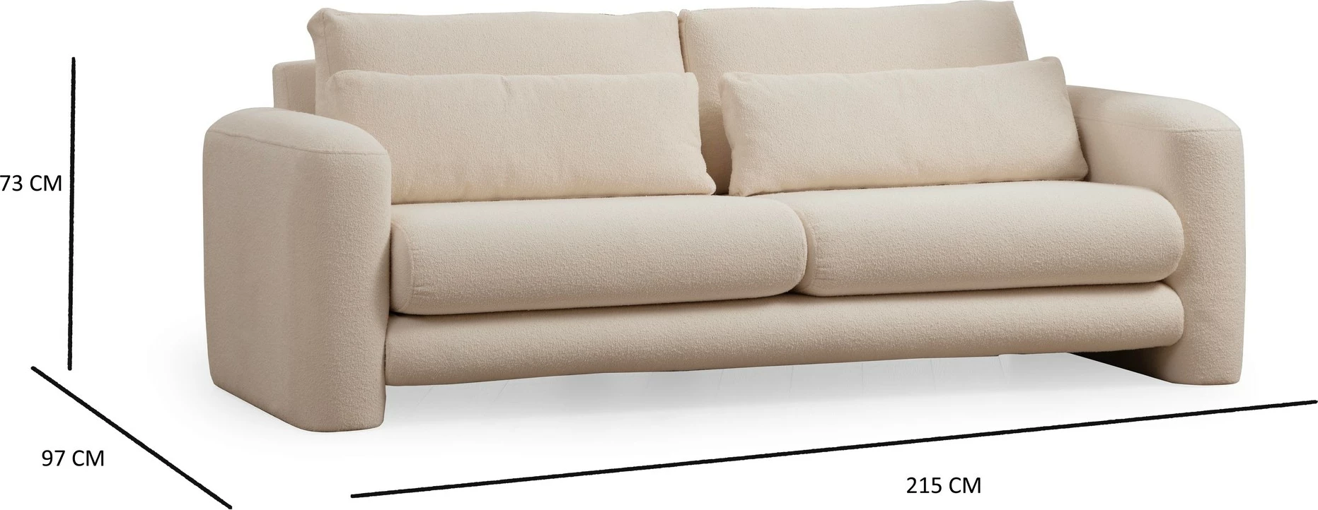 Divan treshe Atelier del Sofa, ngjyrë krem, Lily