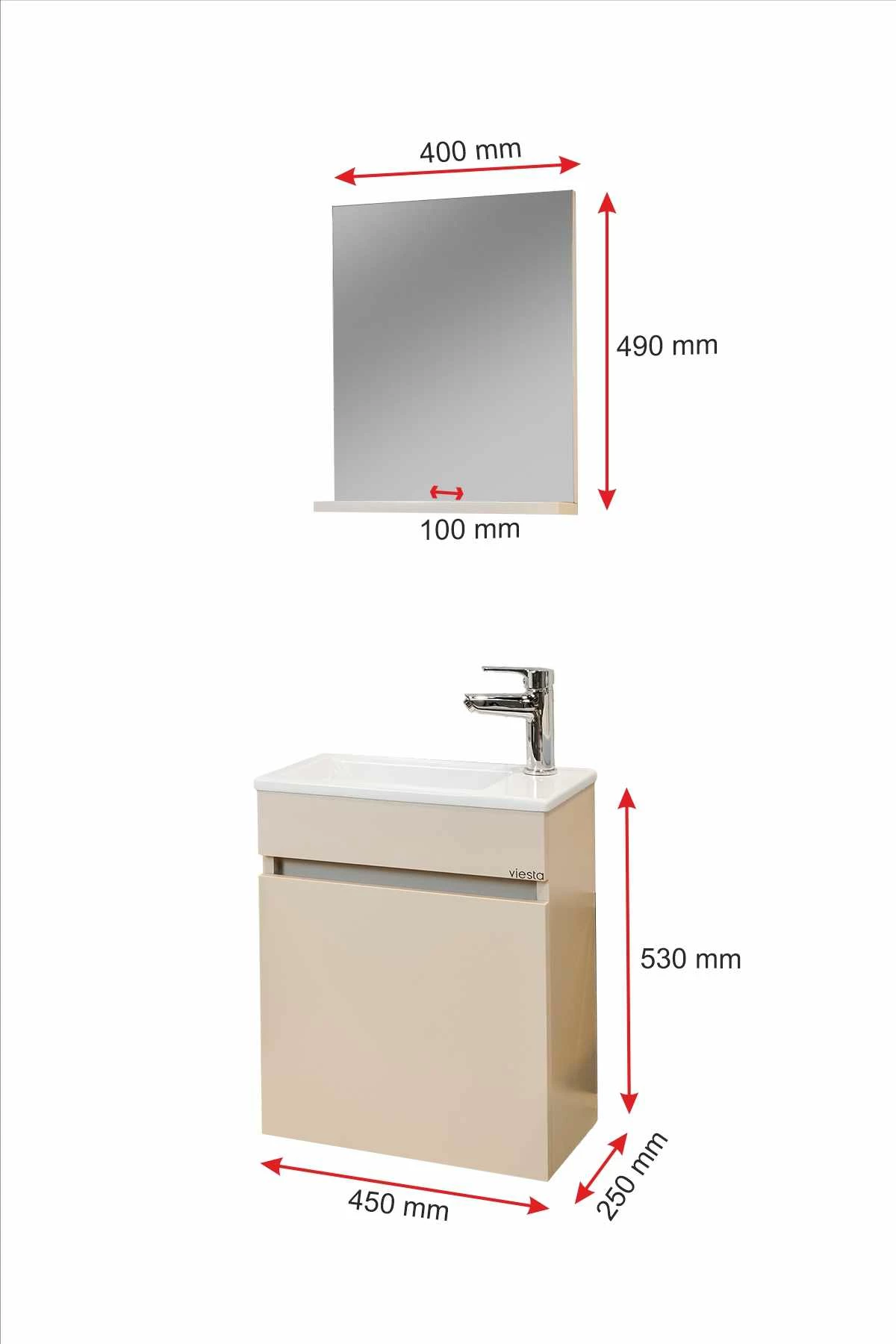 Dollap banjoje, ngjyrë mink, Skye Decor, me lavaman dhe pasqyrë