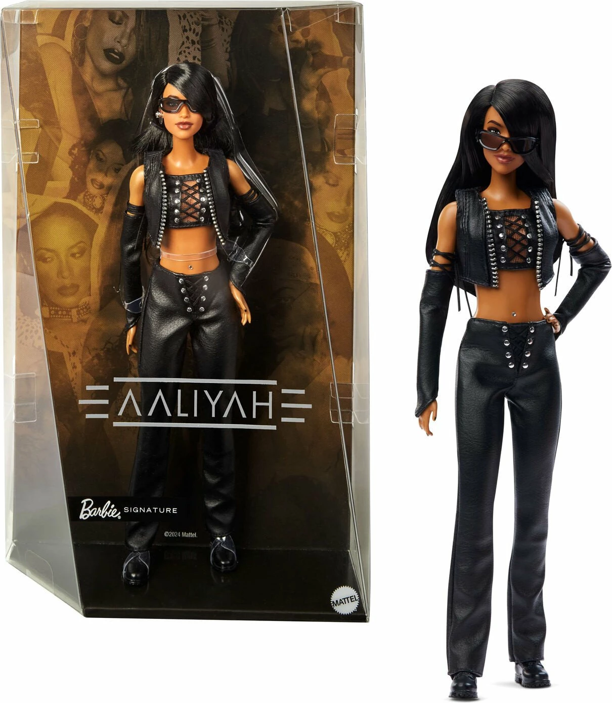 Kukull koleksionuese Barbie Mattel Signature Aaliyah HRM80, me bazë dhe certifikatë, e zezë
