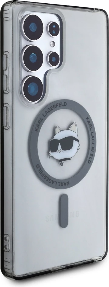 Mbështjellës Karl Lagerfeld Button Choupette Head Printed Logo MagSafe për Samsung Galaxy S25 Ultra, i zi