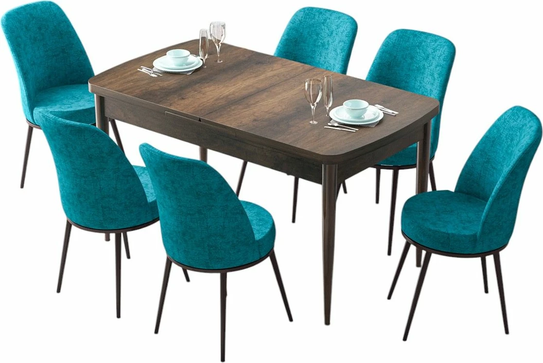 Tavolinë me karrige, zgjatshme, 7 copë, Skye Decor, ngjyrë barok dhe turquoise