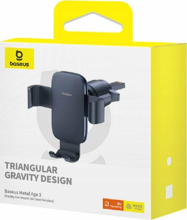 Mbajtëse telefoni për veturë Baseus Metal Age 3, gravity, për grilë ventilimi, 4.7–6.7\", 360°, e zezë