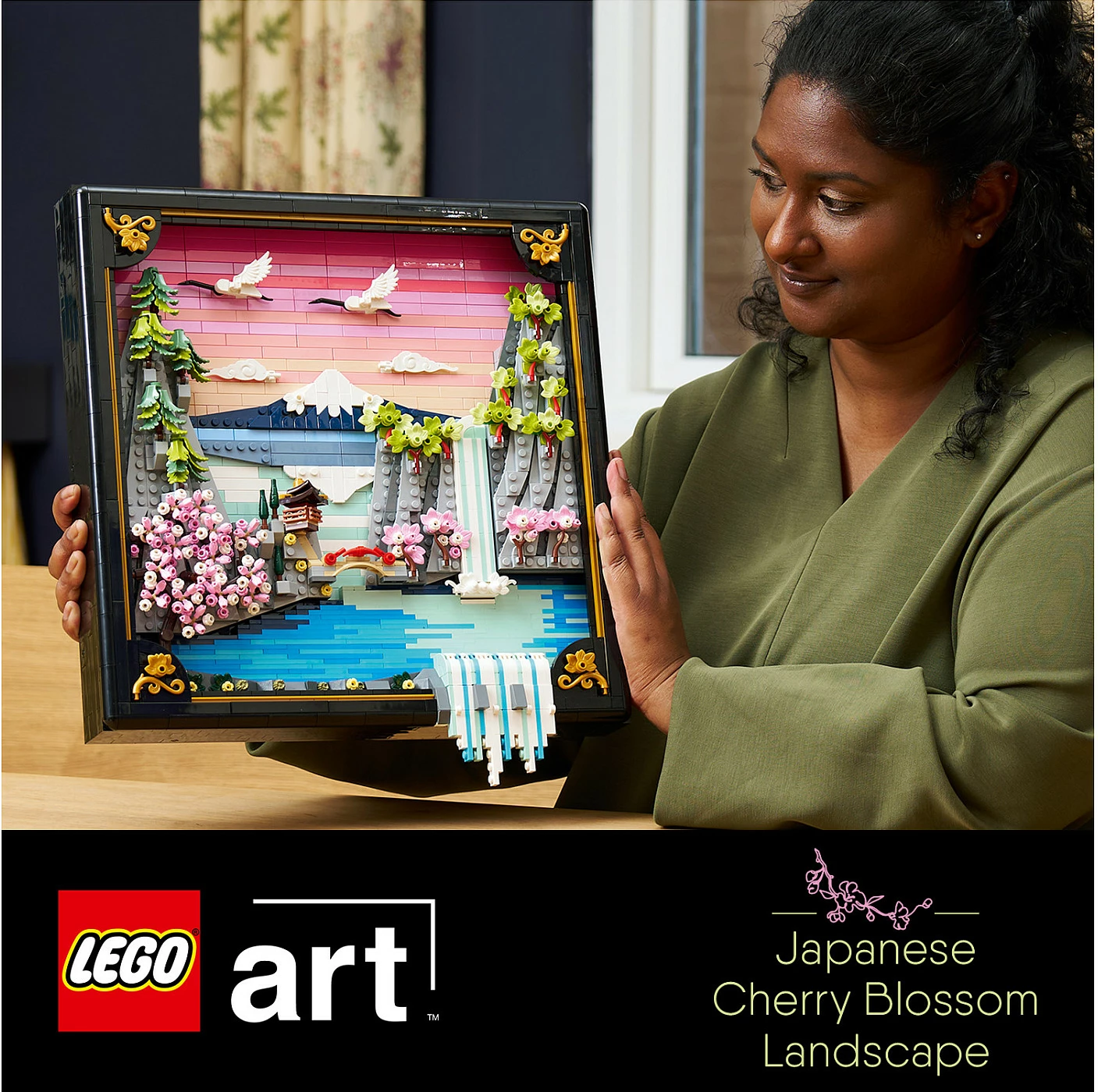 Set ndërtimi LEGO Art 31218 Japanese Cherry Blossom Landscape, 1892 copë, dekor muri 3D, Multikolor