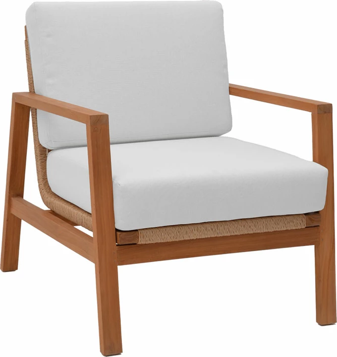 Set lounge Doumain prej 4 copash, dru teak natyral-jastëk të bardhë-ratan natyral