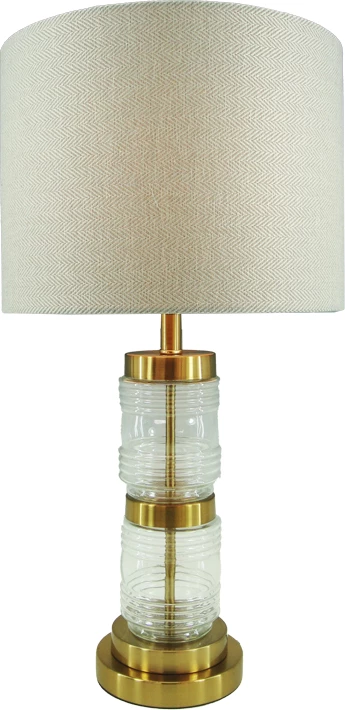 Llambë tavoline Wenxie Inart E27, metal i artë, mermer, pëlhurë bezhë, D32x53cm