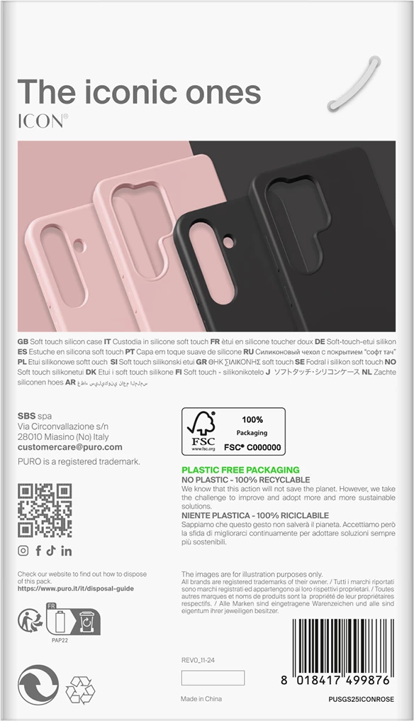 Mbështjellës silikon Puro Icon për Samsung Galaxy S25, Rozë