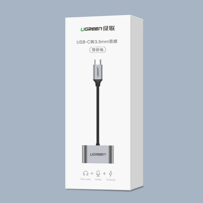 Adapter hub USB-C në 3.5mm + USB-C UGREEN 50596, gri