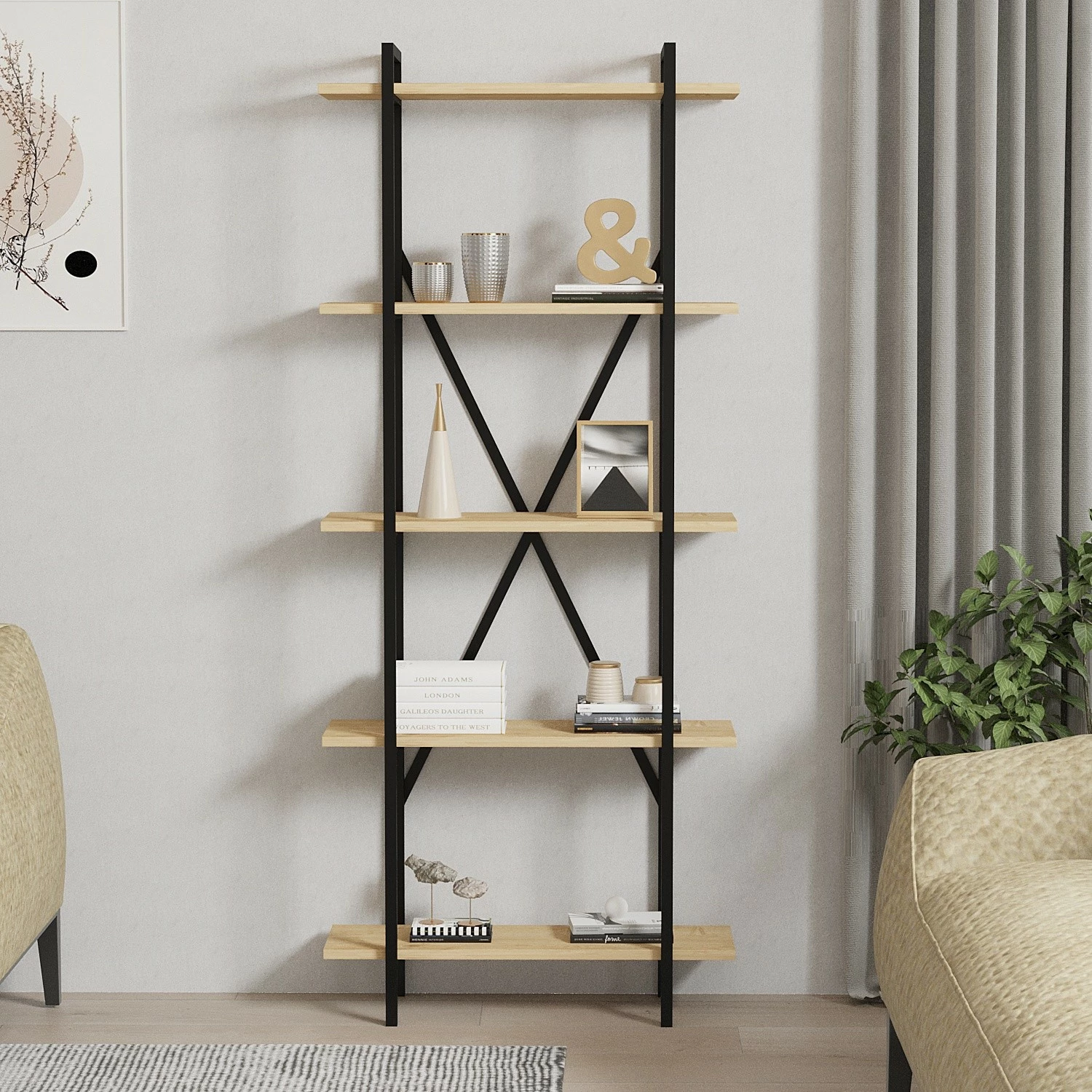 Raft librash Hanah Home, ngjyrë lis dhe e zezë, Kinder, 72x170x25cm