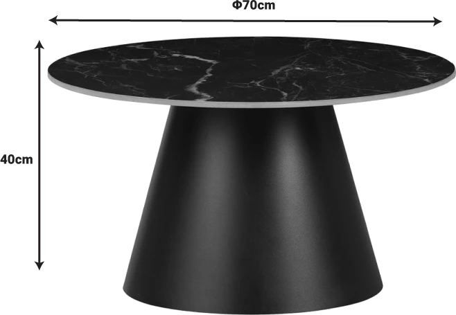 Tavolinë kafeje Fabrin Inart, gur i sinterizuar, metal i zi, D70x40cm