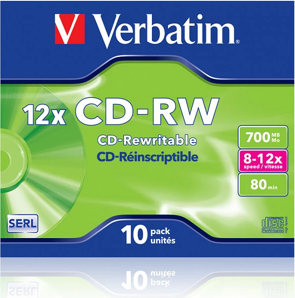 Disqe CD-RW Verbatim 700MB 80min 12x, 10 copë, Jewel Case