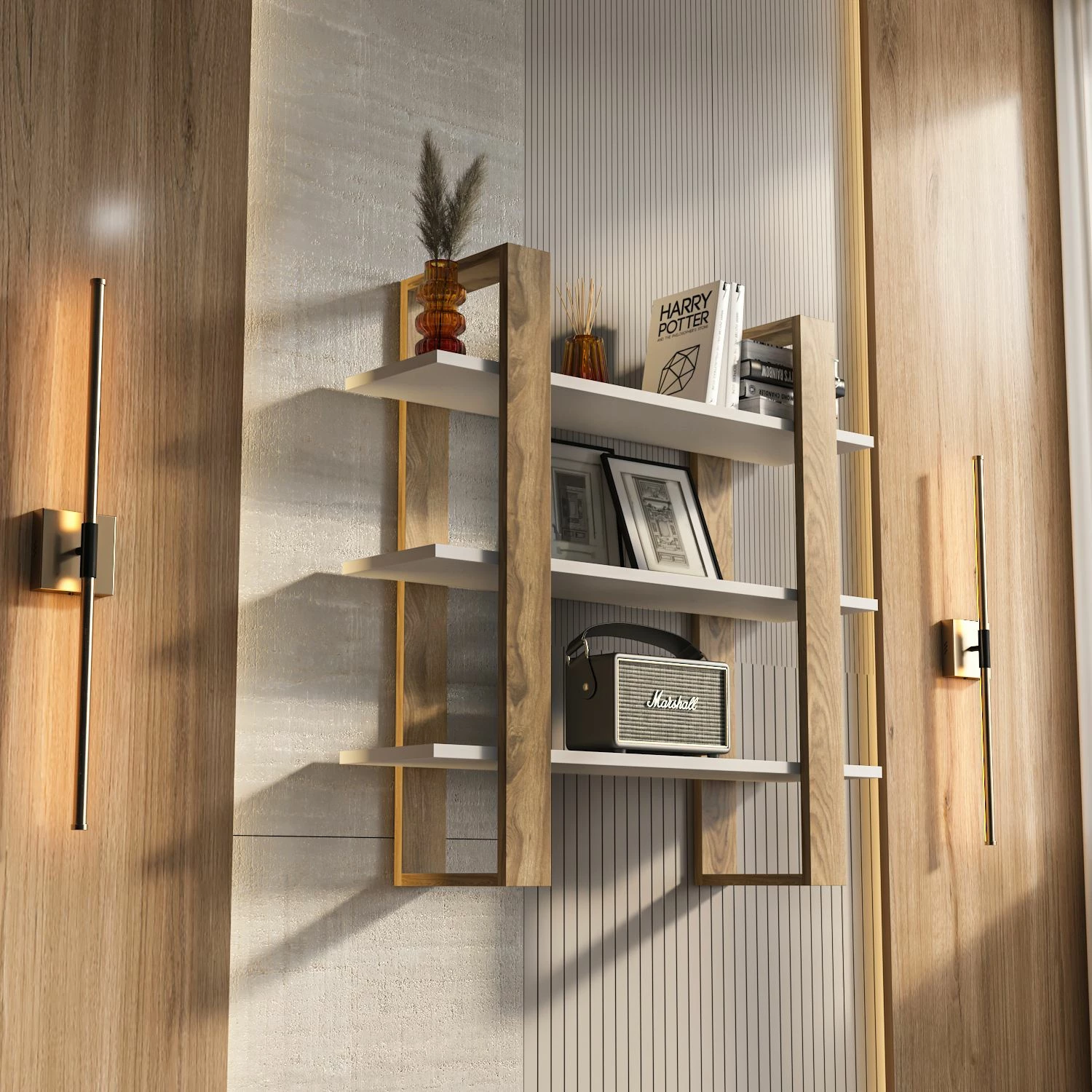 Raft muri Skye Decor, ngjyrë lisi oud, e bardhë