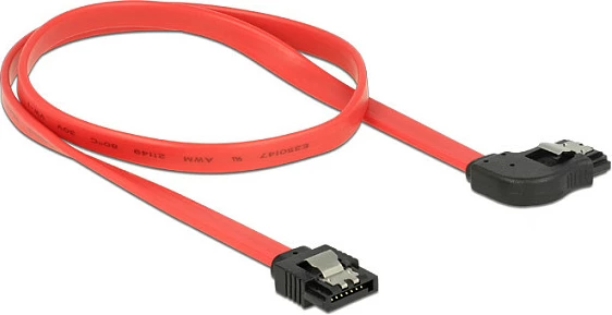 Kabllo SATA DeLOCK 83969, 0.5 m, 7-pin, 6 Gb/s, straight në këndore, zi/kuq