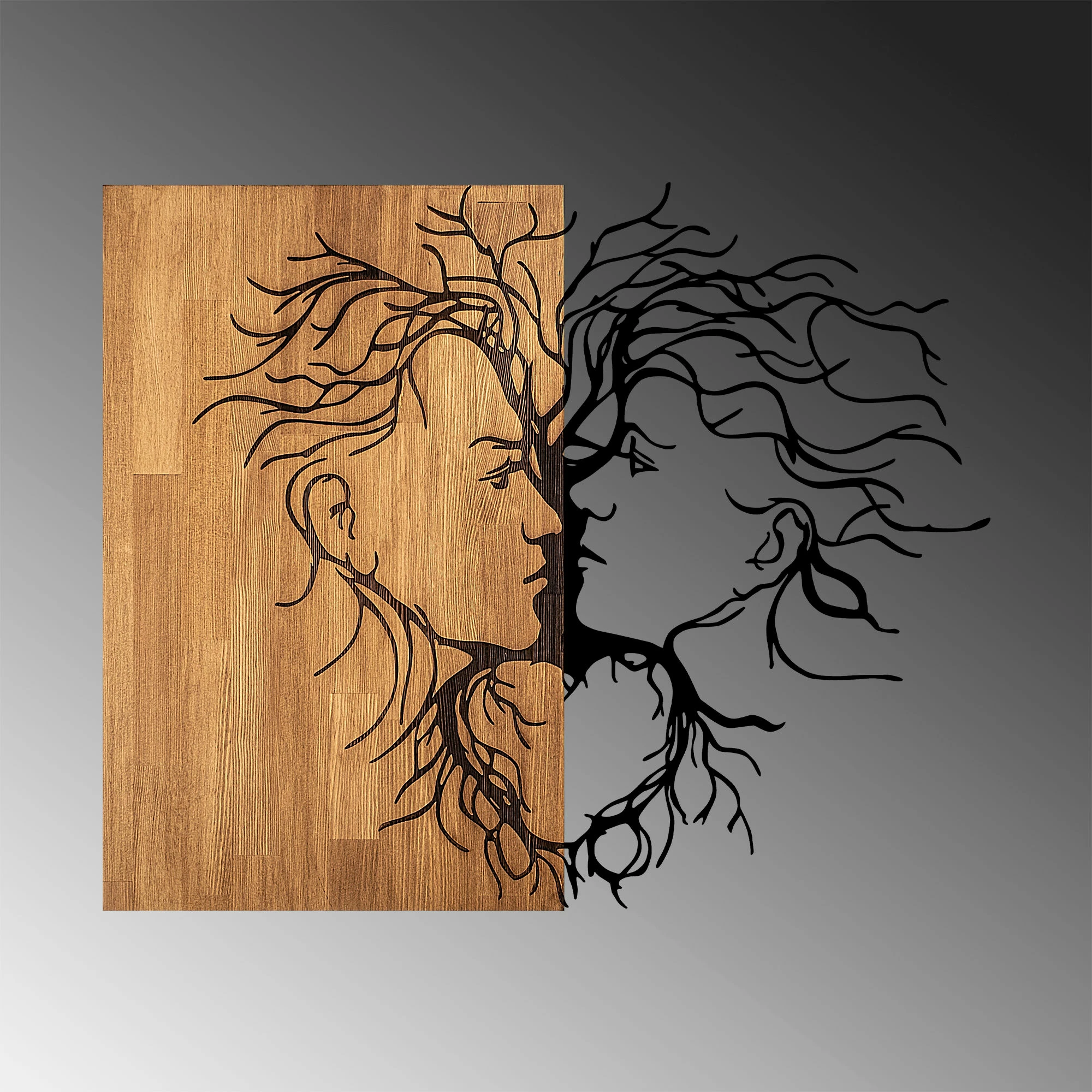 Aksesor dekorativ për mur, dru dhe metal, Wallity Love - 315, ngjyrë e zezë dhe arre, 96x3x79cm