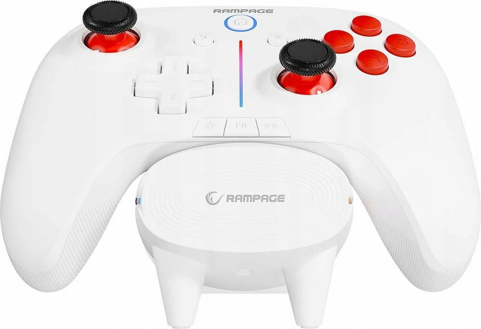 Kontroller loje Rampage Hydra Pro (HYDRAPRO-WHITE), RGB, Bluetooth/2.4GHz/USB, me stacion karikimi, Bardhë