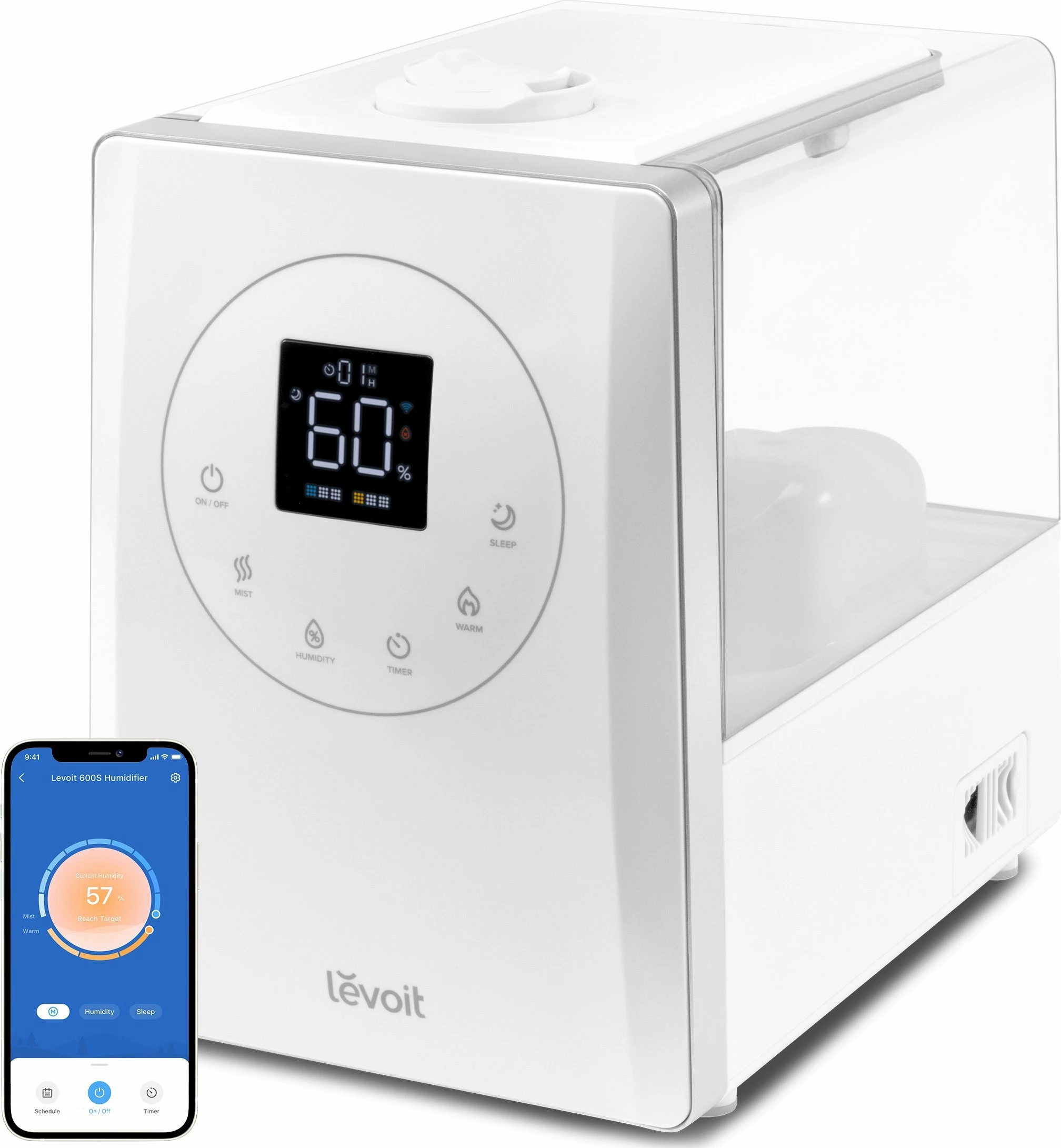 Lageshtues ajri Levoit LV600S 6 L ultrasonik me kontroll smart, mjegull e ngrohte/ftohte, per 40-70 m2, i bardhe