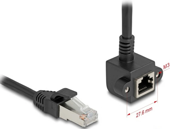 Kabllë rrjeti DeLOCK RJ45 zgjatues Cat6, 3m, male në female 90°, e zezë