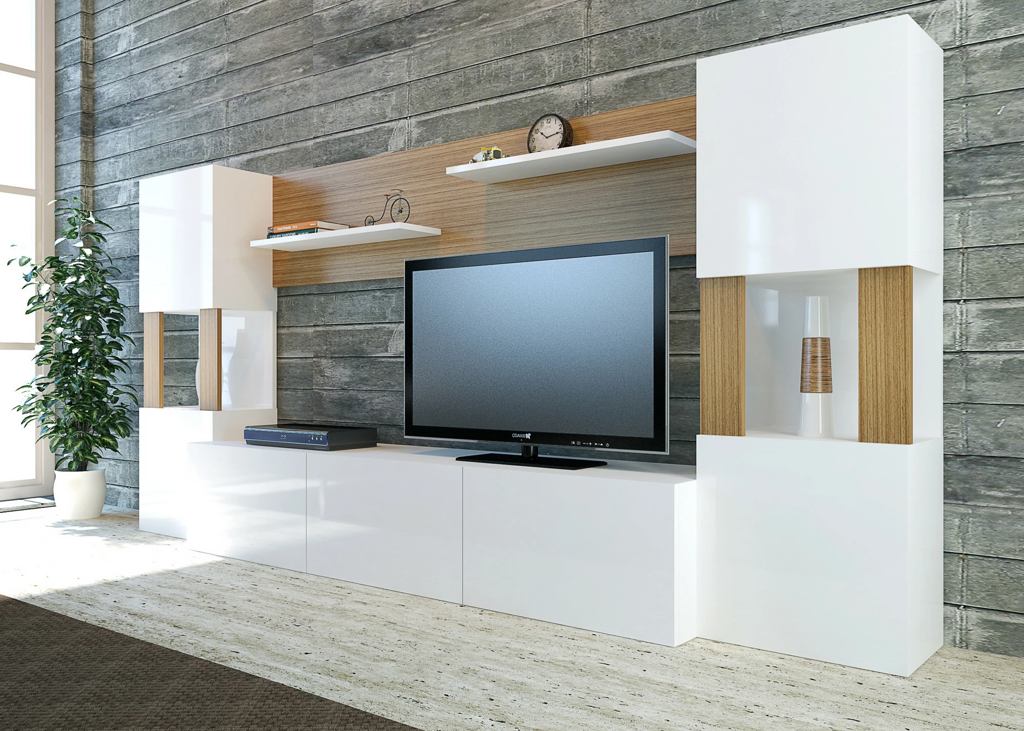 Komodë TV Hanah Home, Lore, e bardhë dhe teak