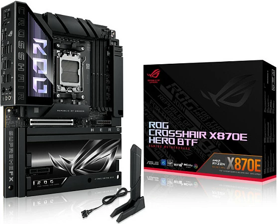 Pllakë amë ASUS ROG Crosshair X870E HERO BTF, Socket AM5, AMD X870E, DDR5 deri 256GB, Wi‑Fi, Bluetooth 5.4, e zezë