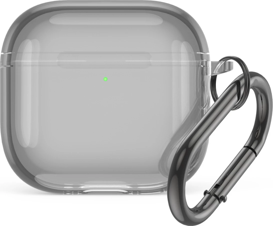 Mbështjellës Hurtel për AirPods 4, transparent me karabiner, Gri