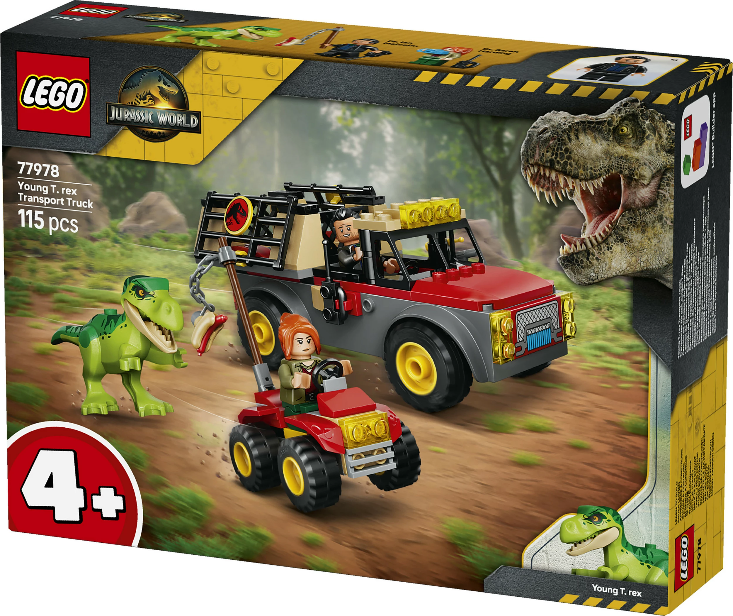 Set LEGO Jurassic World 77978 Young T. rex Transport Truck, 115 copë, kuqe/gri