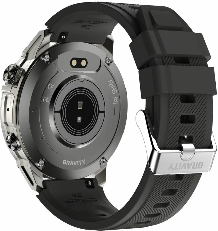 Smartwatch Gravity GT46-3, rrip silikoni + byzylyk çeliku, grafit