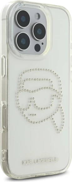 Mbështjellës Karl Lagerfeld KLHCP16XHKHDCELT për iPhone 16 Pro Max 6.9", transparent, IML Rhinestones Karl Head