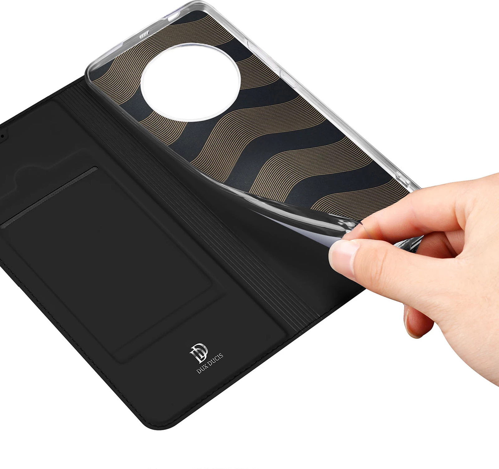 Mbështjellës Dux Ducis Skin Pro për Honor Magic5, me kapak, xhep kartele dhe funksion standi, i zi