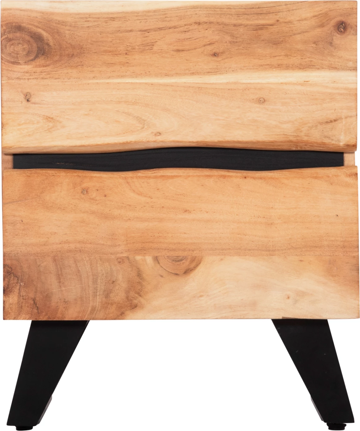 Komodinë natyrale ALICIA, dru akacie, këmbë metalike, 45x35x56cm