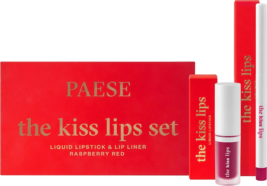 Set për buzë (buzëkuq + laps për buzë) Paese The Kiss Lips 05 Raspberry Red, 2 copë