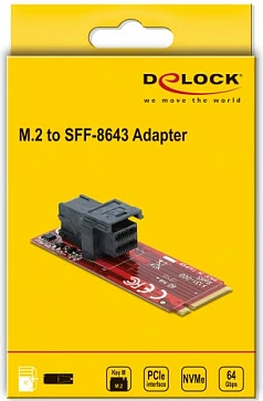 Adapter DeLOCK 62721, PCIe 3.0, M.2 në SFF-8643 (U.2 NVMe), 12 Gbit/s, kuq/zi