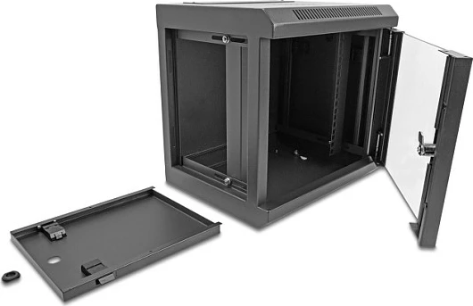 Kabinet rrjeti DeLOCK 10" 6U, derë xhami, me kyç, i zi