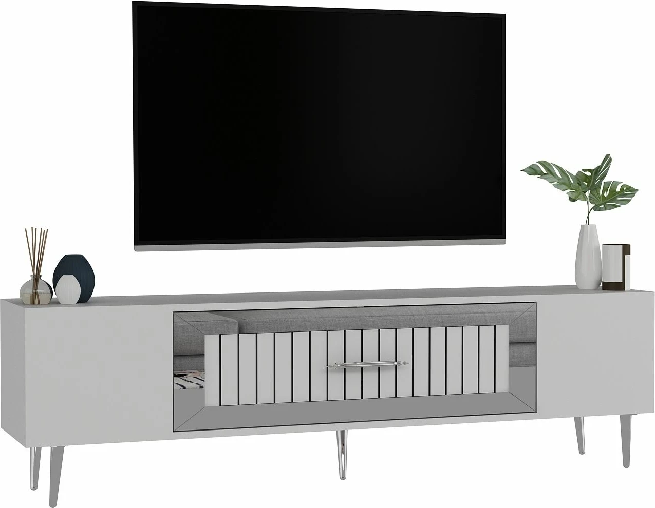 Komodë TV Skye Decor, e bardhë, argjend