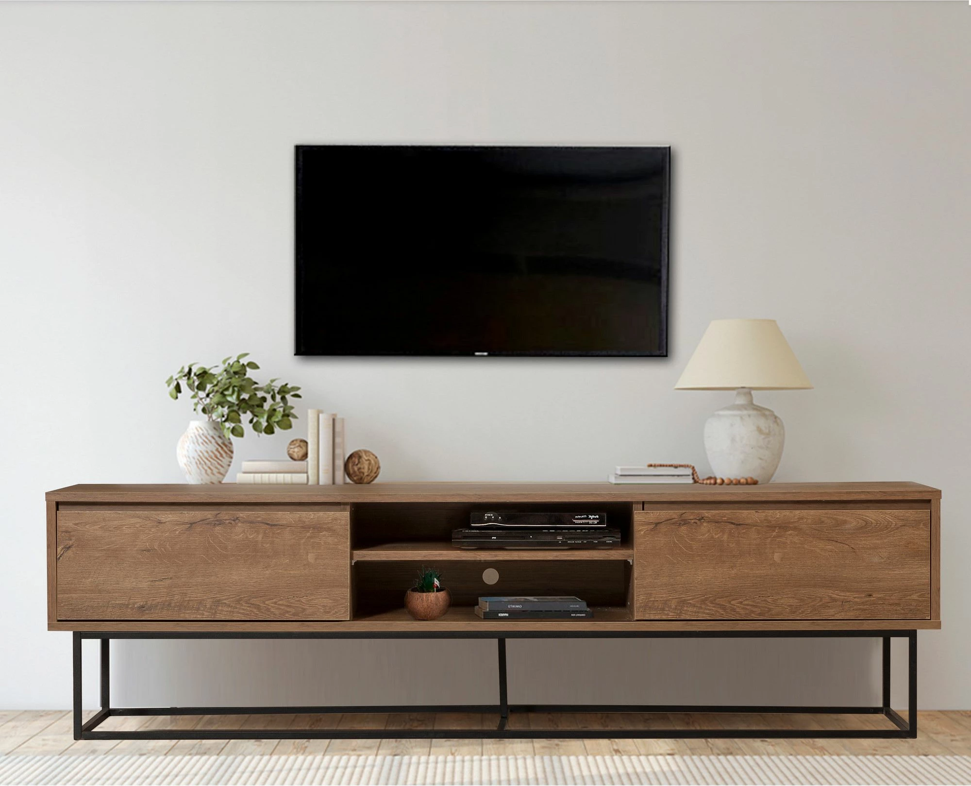Komodë TV Hanah Home, Rodez 180, ngjyrë arre dhe e zezë