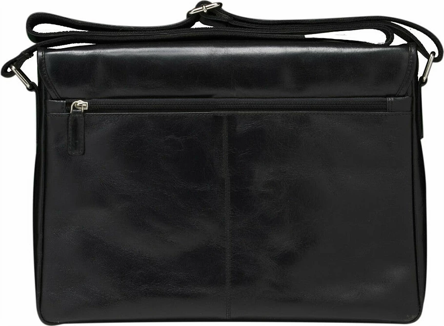 Çantë messenger për laptop dbramante1928 Marselisborg 14", lëkurë full-grain, rrip shpatulle, e zezë