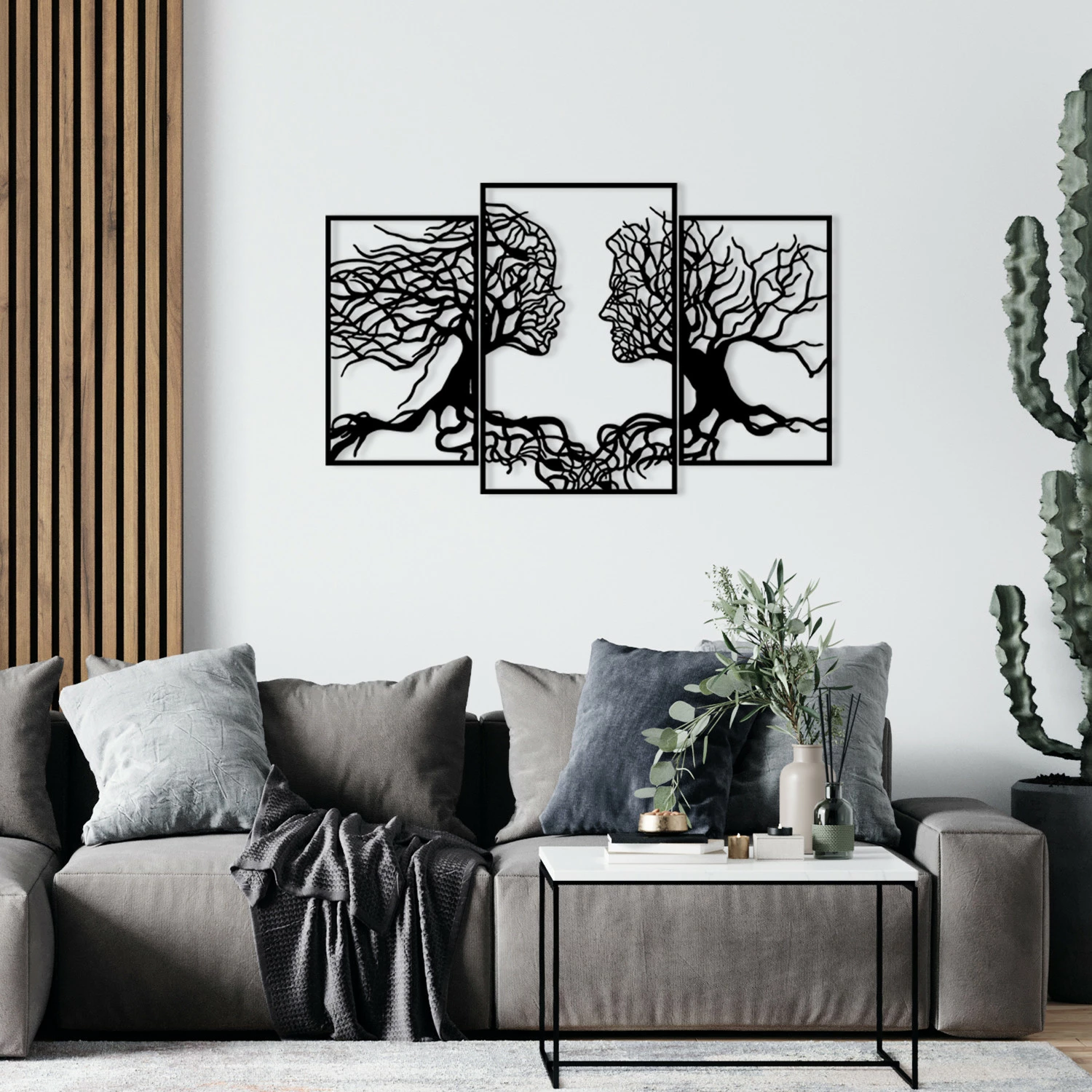 Aksesor dekorativ metalik për mur, Love Tree, ngjyrë e zezë, 116x71cm