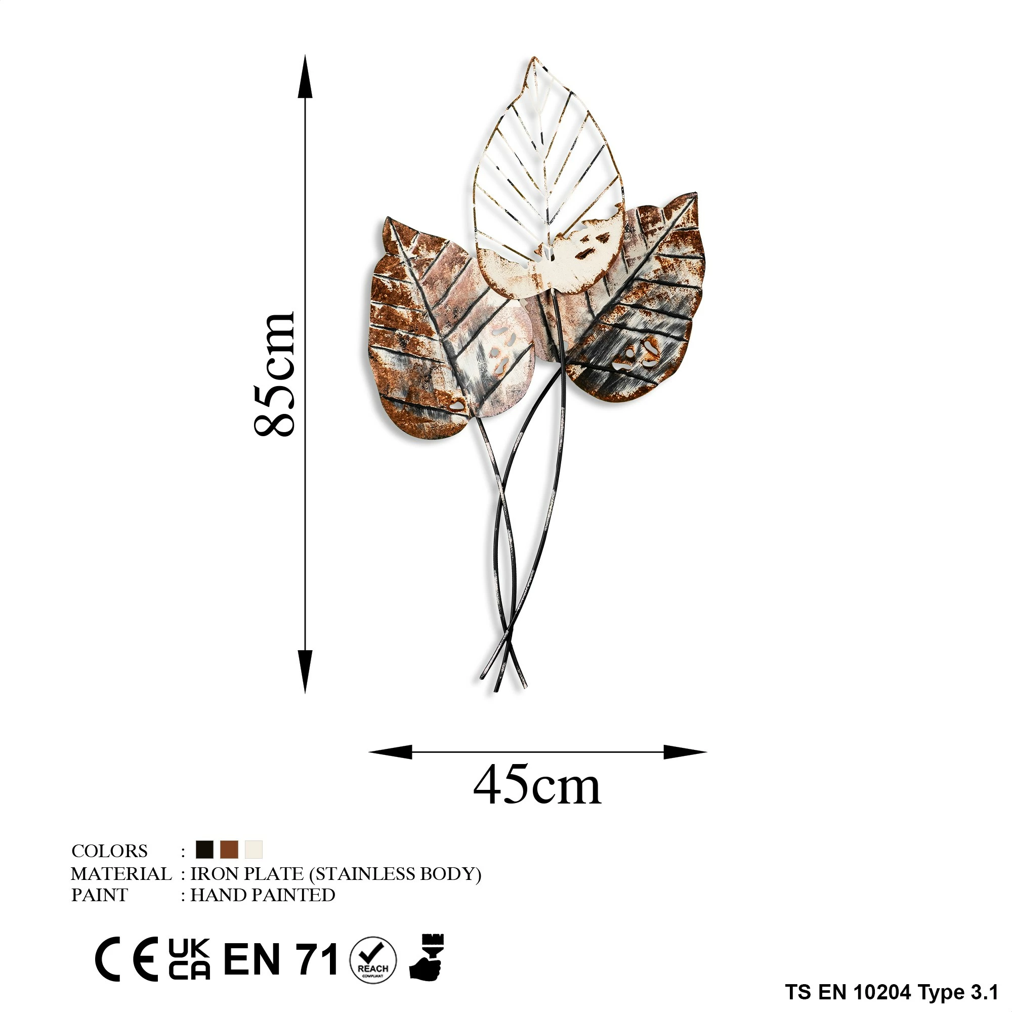 Aksesor dekorativ muri prej metali, Wallity, Fall 1, kafe dhe e zezë, 45x85cm
