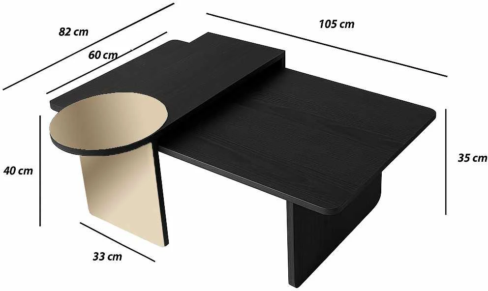 Set tavolinash të mbivendosura Skye Decor, Luna, ngjyrë e zezë-bronz, 2 copë