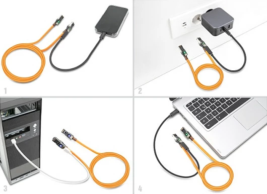 Kabllo rrjeti DeLOCK RJ45 Cat6A S/FTP 2m, 10Gbps, me USB-C Portfinder, portokalli
