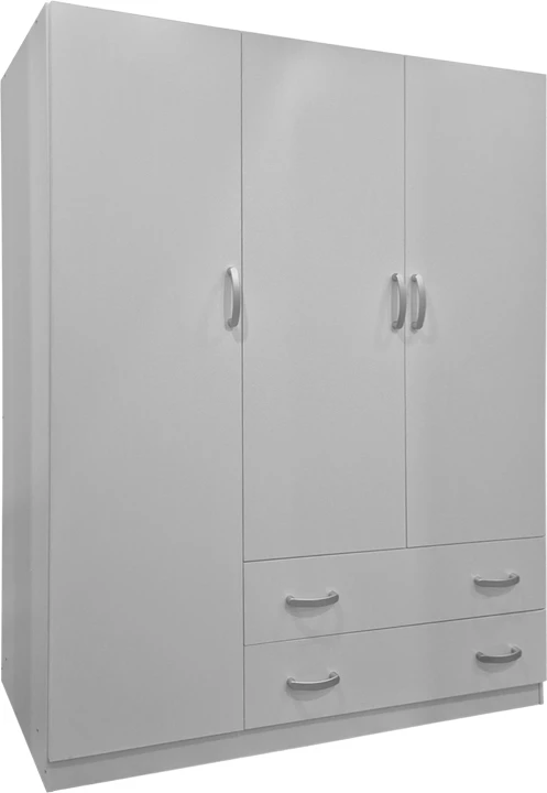 Dollap me tri dyer e dy sirtarë, Alvia, ngjyrë e bardhë, 150x51x180cm