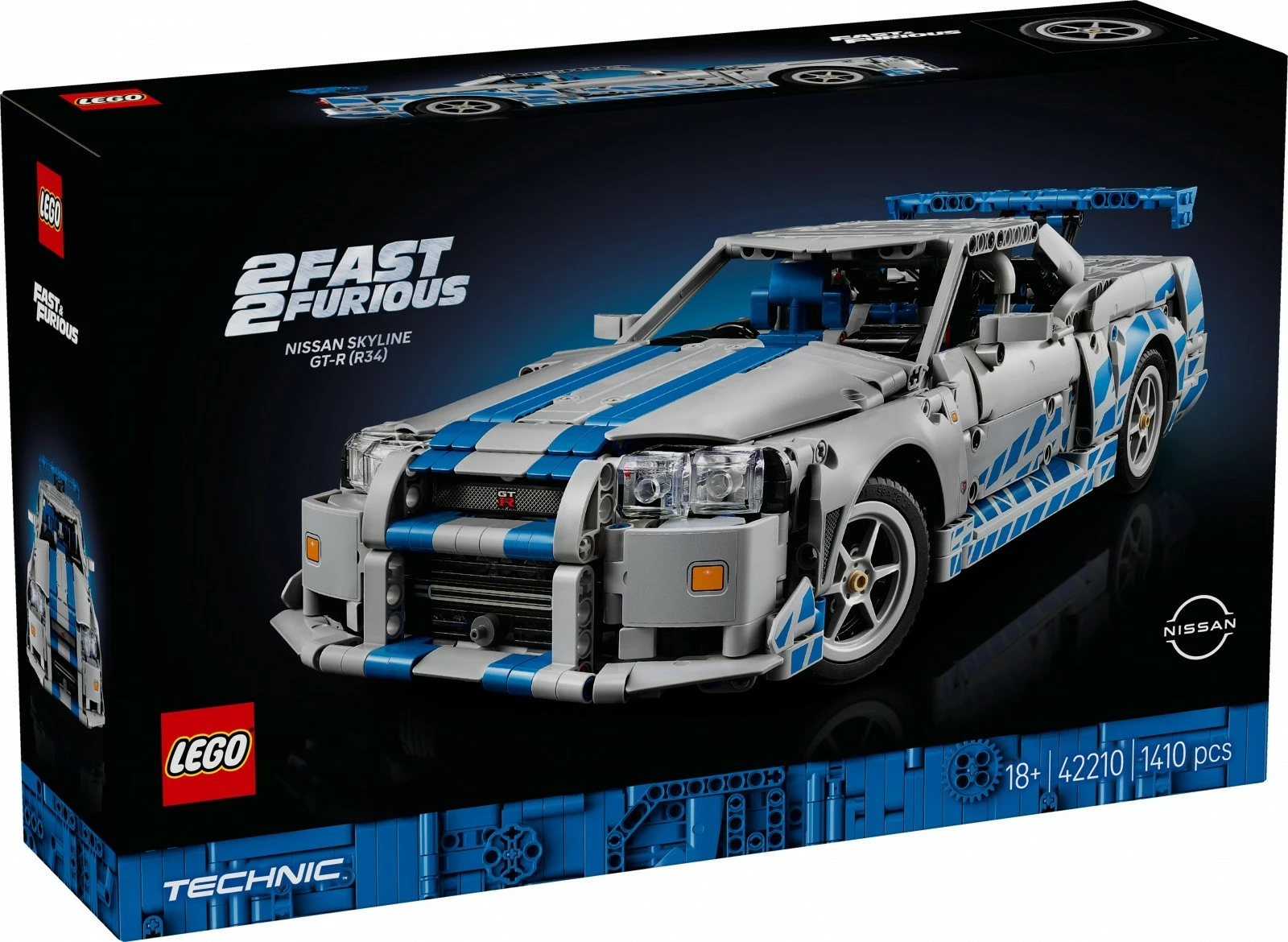 Set ndërtimi LEGO Technic Nissan Skyline GT-R R34 Fast & Furious, 1410 pjesë, Gri/Blu