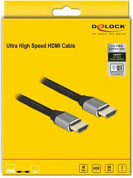 Kabllo HDMI DeLOCK Ultra High Speed 48 Gbps, 2 m, 8K 60 Hz, eARC/ARC, zi/gri
