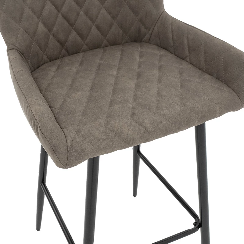 Karrige për bar Delicacy këmbë metalike të zeza-material ngjyrë gri-kafe antike