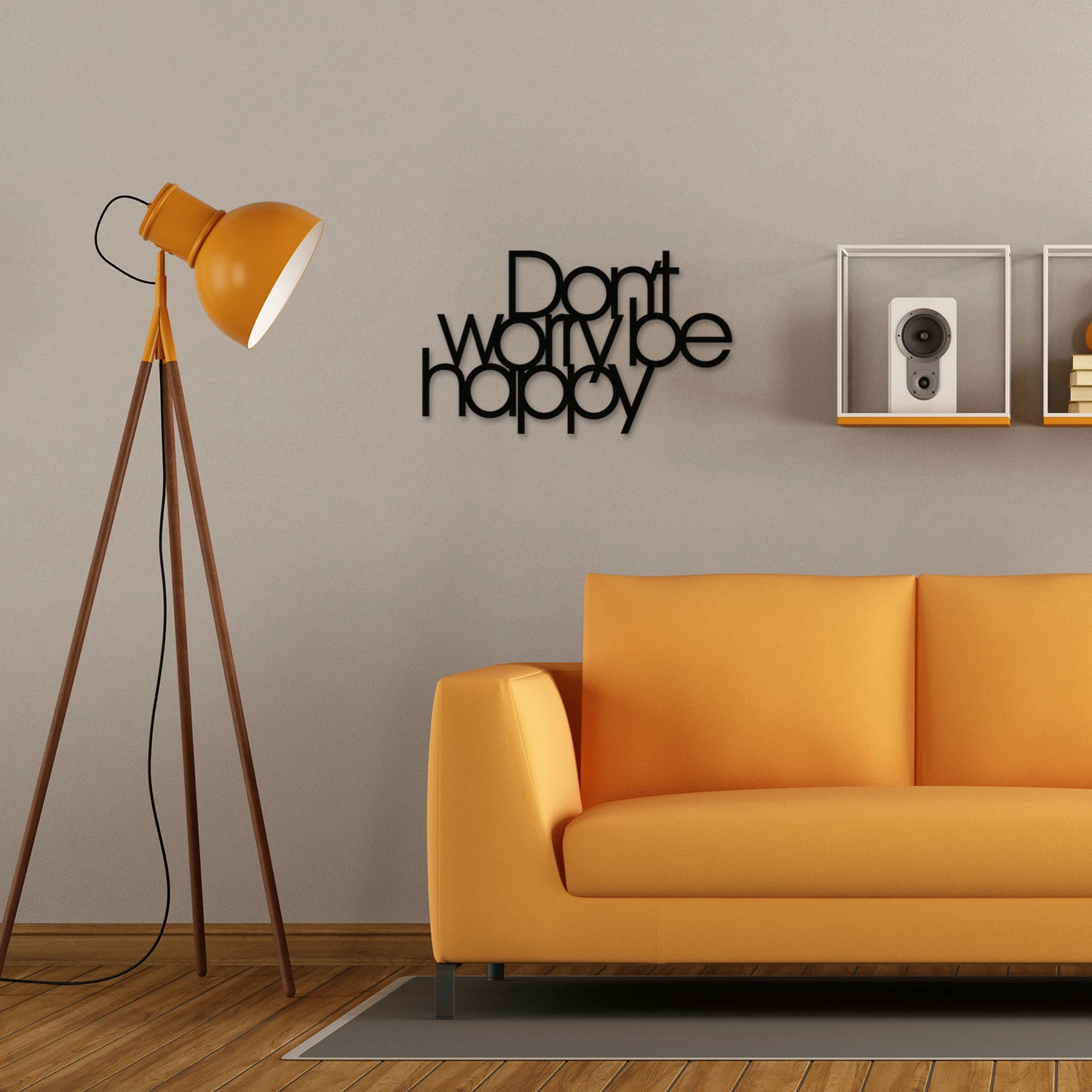 Aksesor dekorativ metalik për mur, Wallity, Don't Worry Be Happy