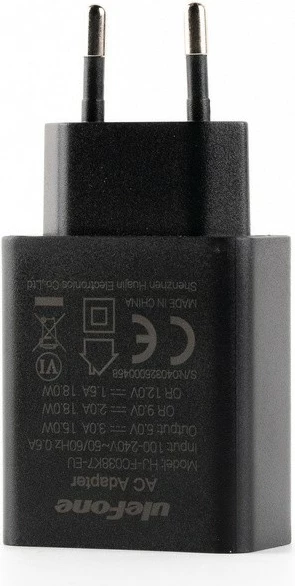 karikues muri Ulefone UF-CHAR-18WR 18W 1x USB-A EU plug për Armor 15/16, Pad Pro, Tab A11 i zi