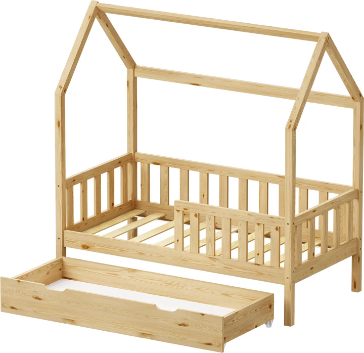 Krevat fëmijësh Montessori Bendina me sirtar dru pishe, ngjyrë natyrale, 70x140cm