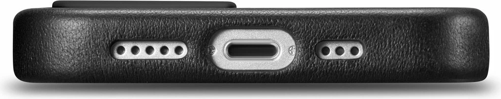 Mbështjellës iCarer për iPhone 14 Plus, lëkurë natyrale, MagSafe, zi