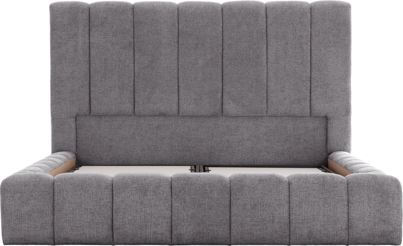 Krevat dopio me hapësirë për depo, material TEDDY, ngjyrë gri, për dyshek 160x200cm